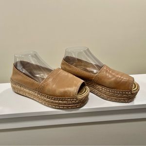 Prada peep toe espadrille summer platform leather shoes woman’s 8.5 or 39